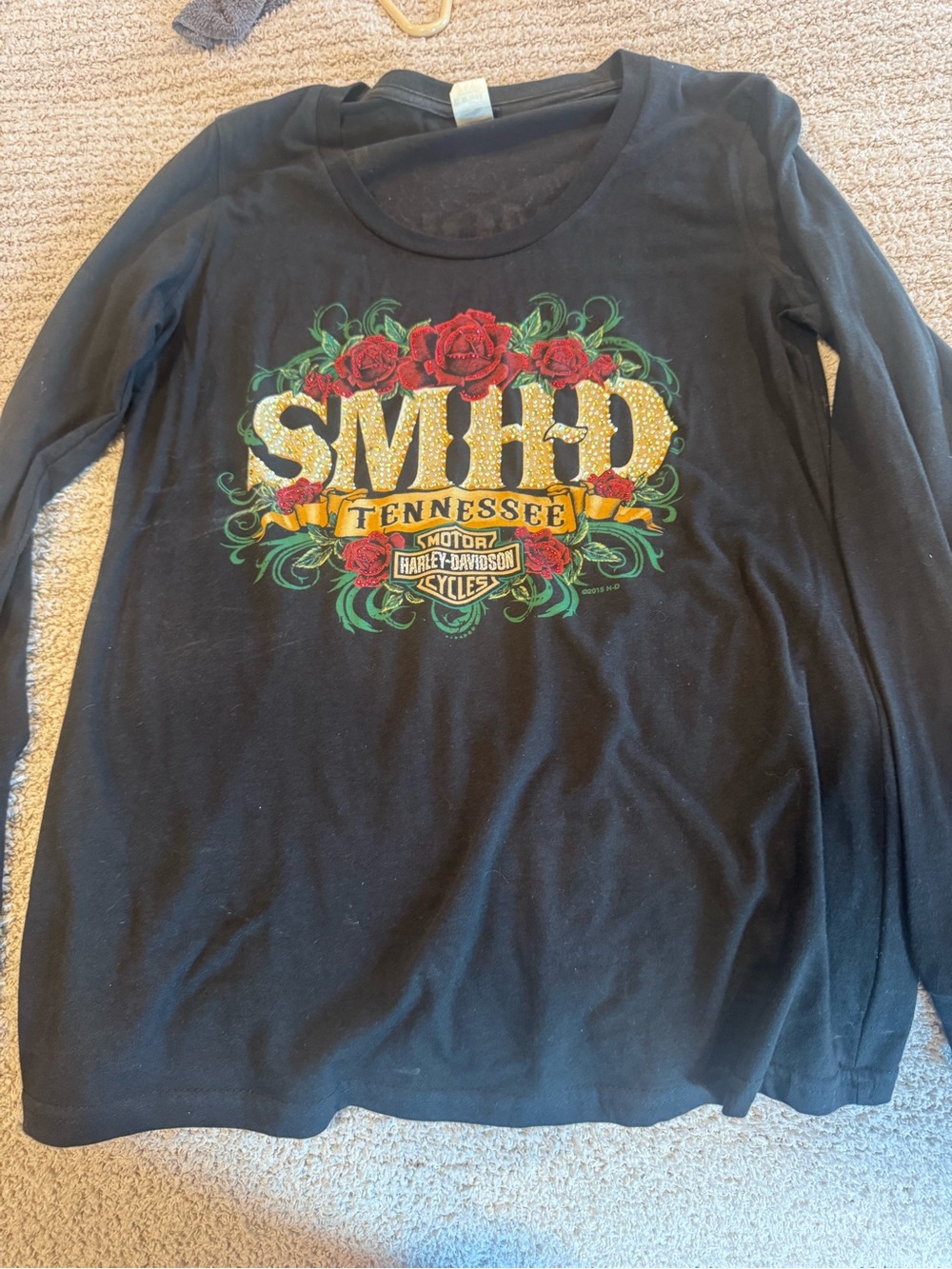 Harley-Davidson Black Long Sleeve Tee with Red Rose Tennessee Graphic